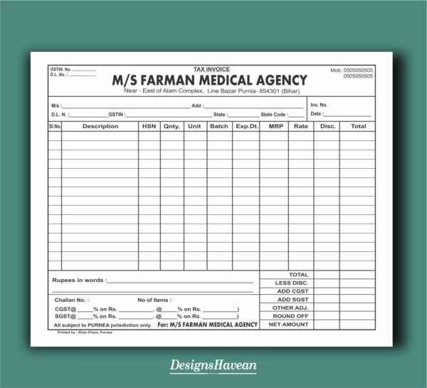 Medical agency Bill book Design