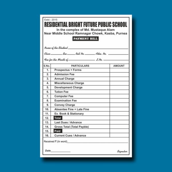 School Bill Book Design CDR File Editable Matter