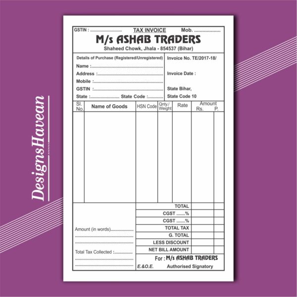 gst bill book design cdr